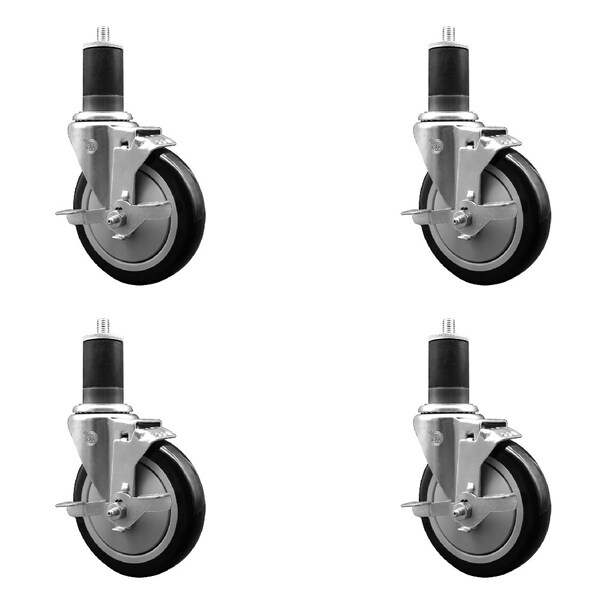 Service Caster 5'' Black Poly Swivel 1-5/8'' Expanding Stem Caster Set with Brake, 4PK SCC-EX20S514-PPUB-BLK-TLB-158-4 - main